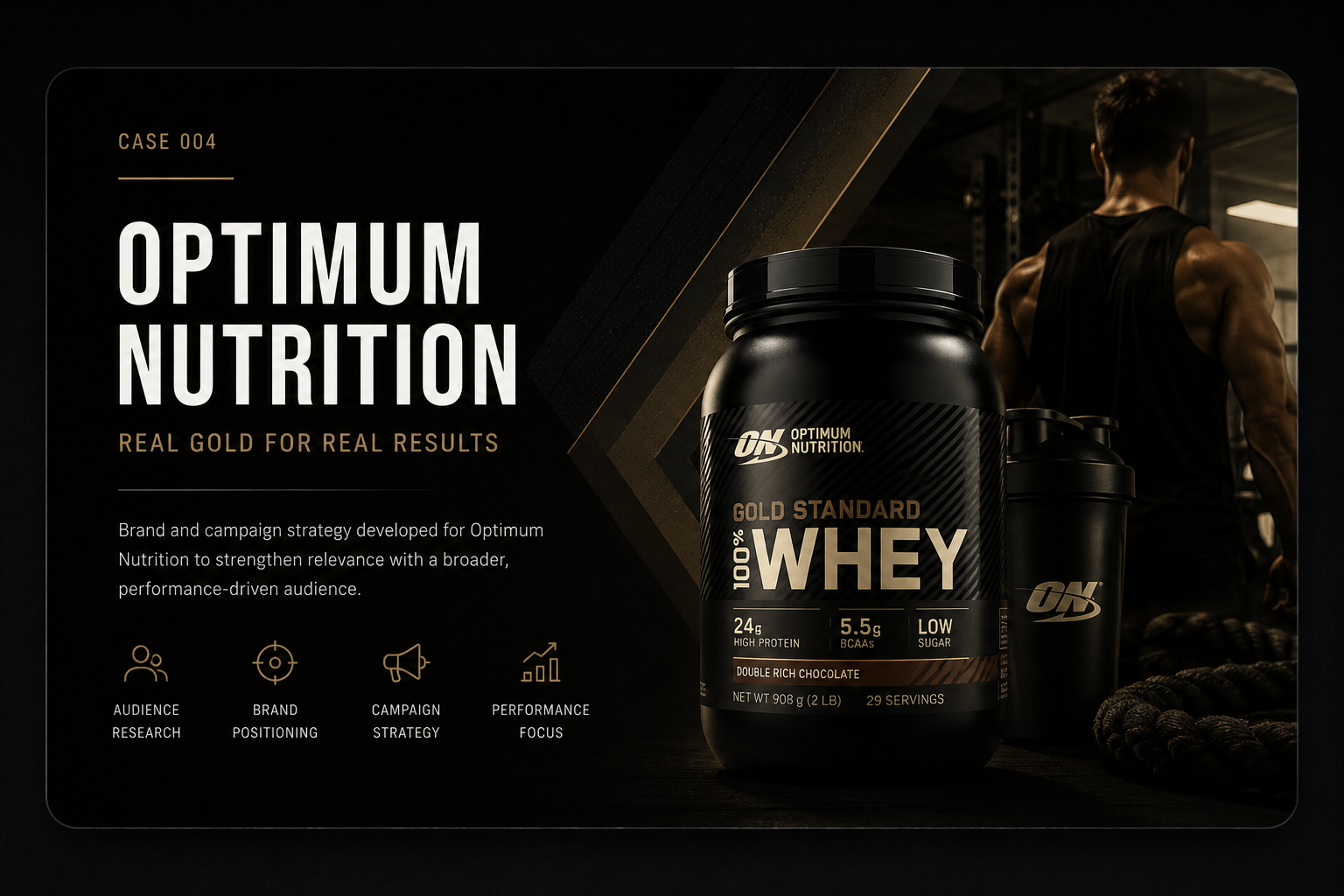 Real Gold campaign key visual: matte black supplement tub with gold cap