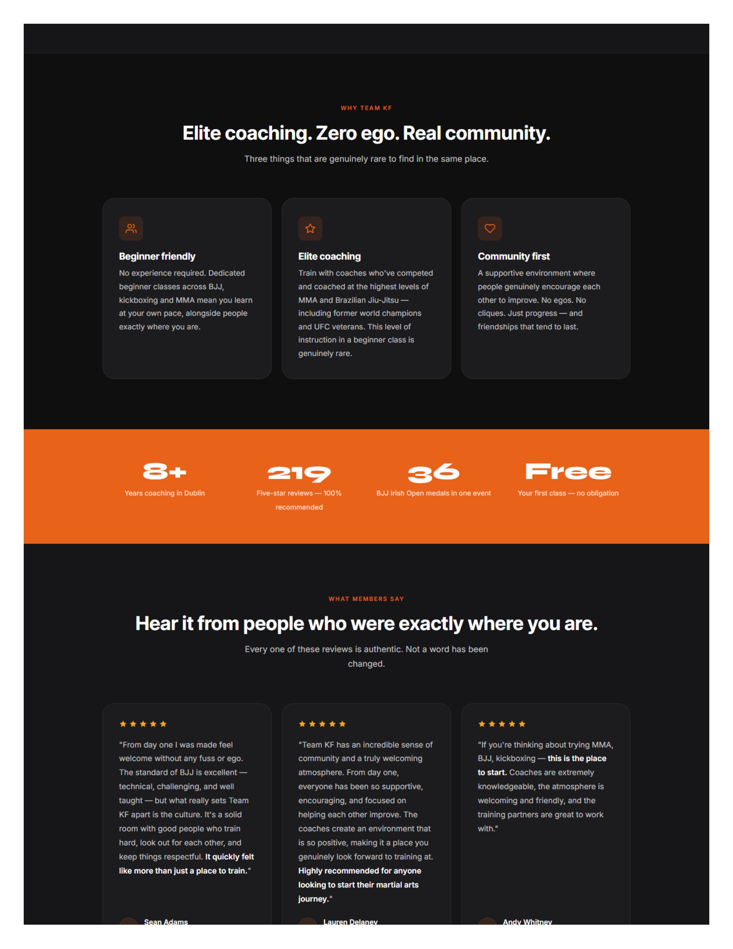 Team KF landing page section 2